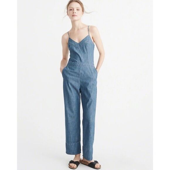 Abercrombie Chambray Denim Tie Back Jumpsuit